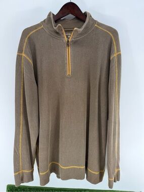 Ruff Hewn Brown Half-Zip Sweater with Yellow Contrast
